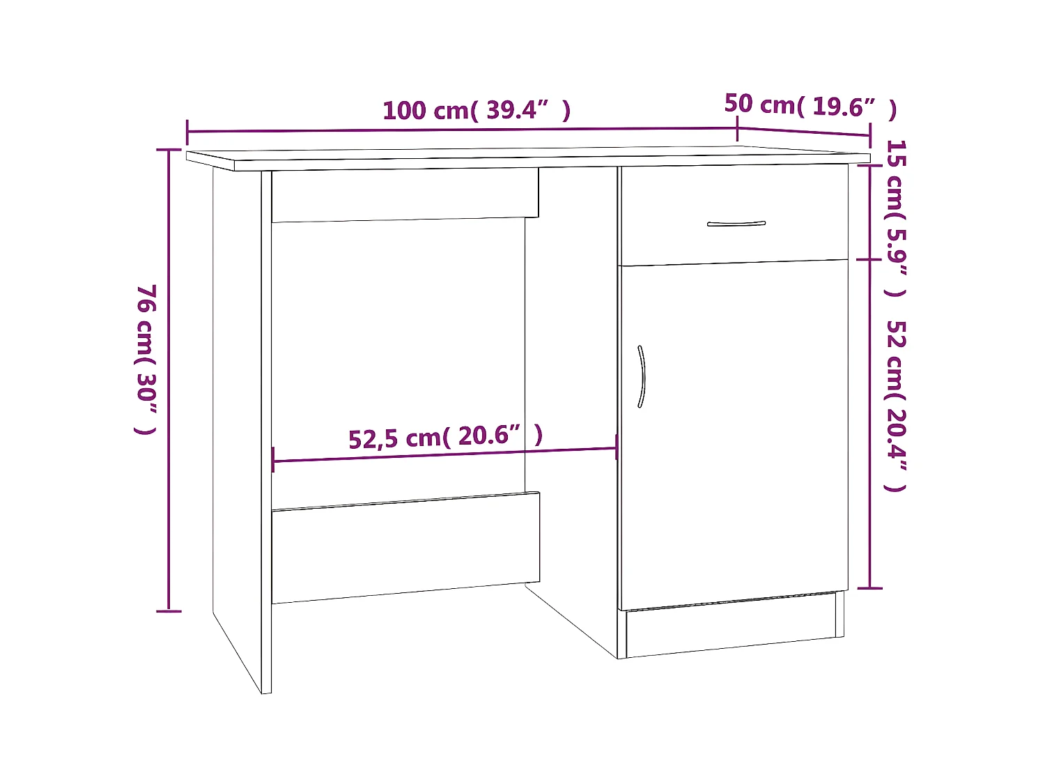Bureau Chêne marron 100x50x76 cm Bois d'ingénierie