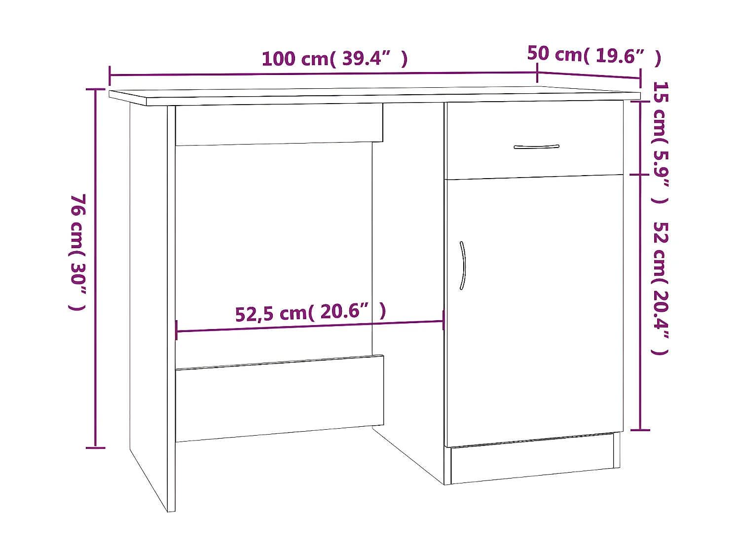 Bureau Chêne marron 100x50x76 cm Bois d'ingénierie