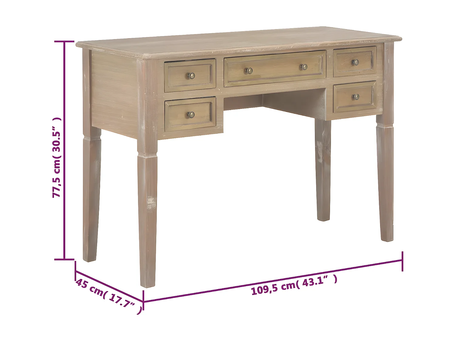 Schrijftafel 109,5x45x77,5 cm hout bruin