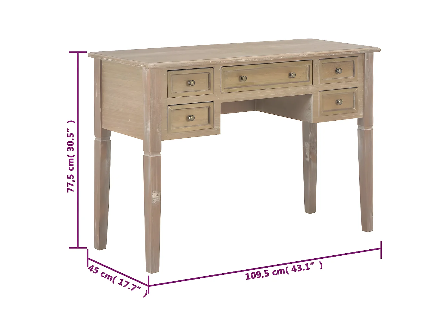 Escritorio de madera marrón 109,5x45x77,5 cm