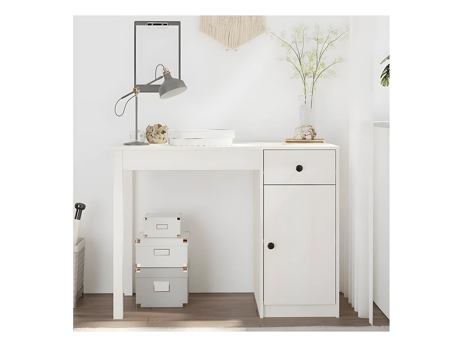Bureau Blanc 100x50x75 cm Bois massif de pin