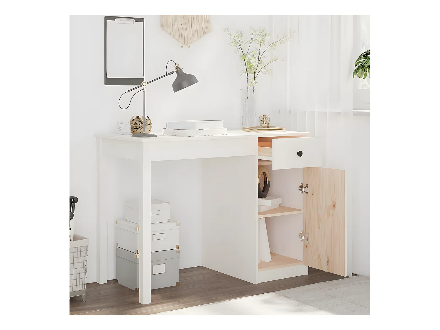 Escritorio de madera maciza de pino blanco 100x50x75 cm