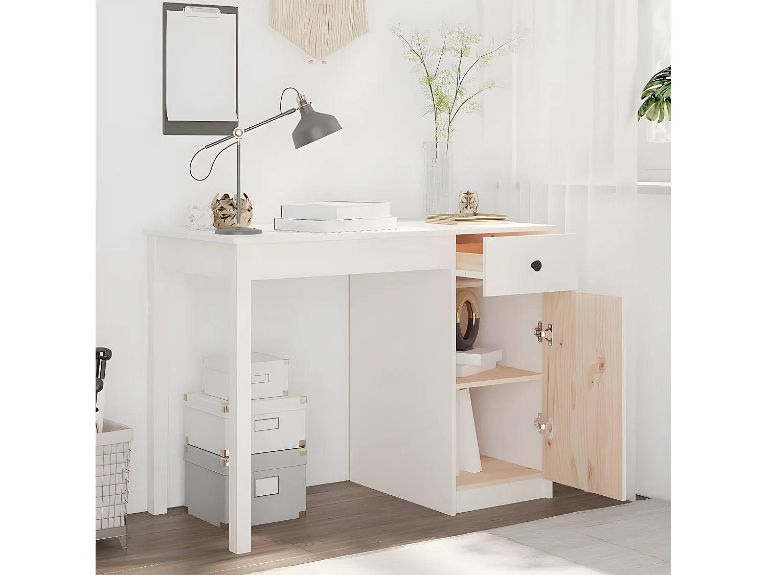 Bureau Blanc 100x50x75 cm Bois massif de pin