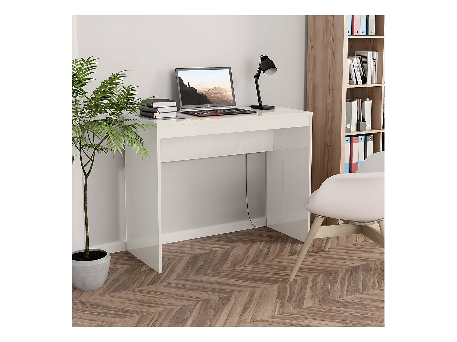 Bureau Blanc brillant 90x40x72 cm Bois d'ingénierie