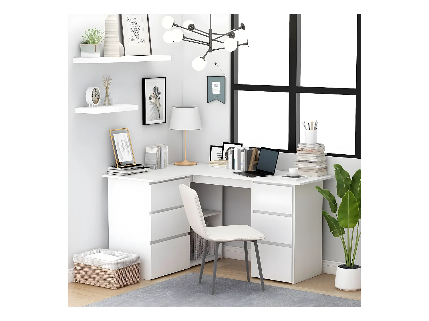 Bureau d'angle Blanc 145x100x76 cm Bois d'ingénierie