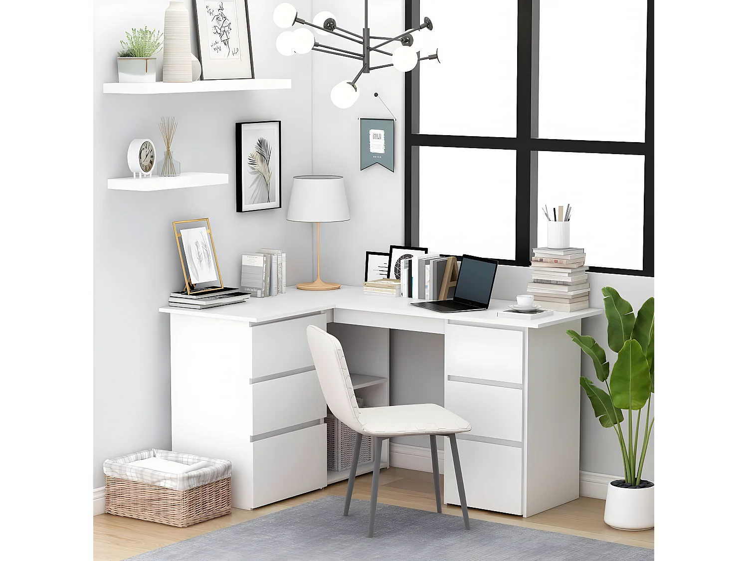 Bureau d'angle Blanc 145x100x76 cm Bois d'ingénierie