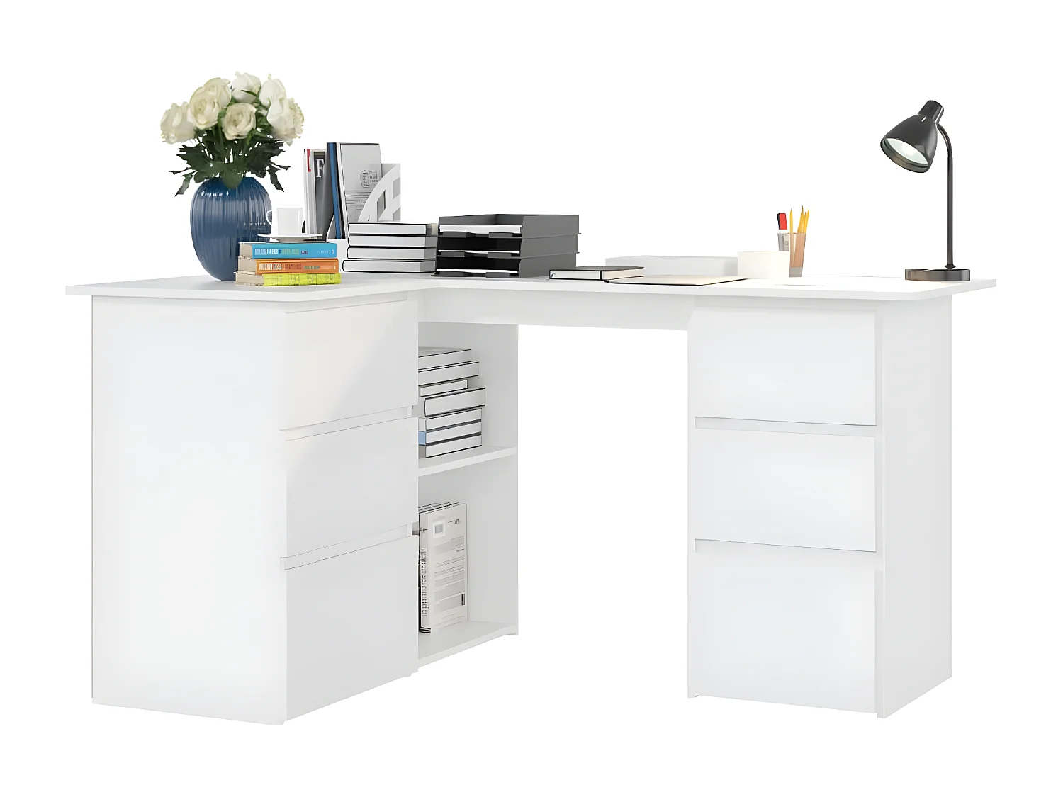 Bureau d'angle Blanc 145x100x76 cm Bois d'ingénierie