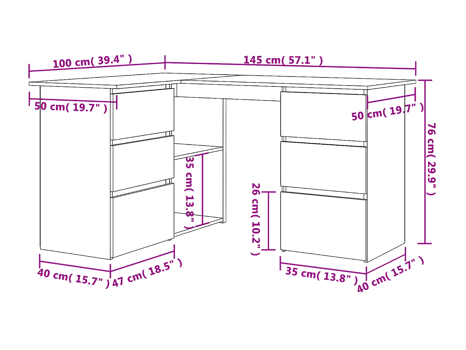 Bureau d'angle Blanc 145x100x76 cm Bois d'ingénierie