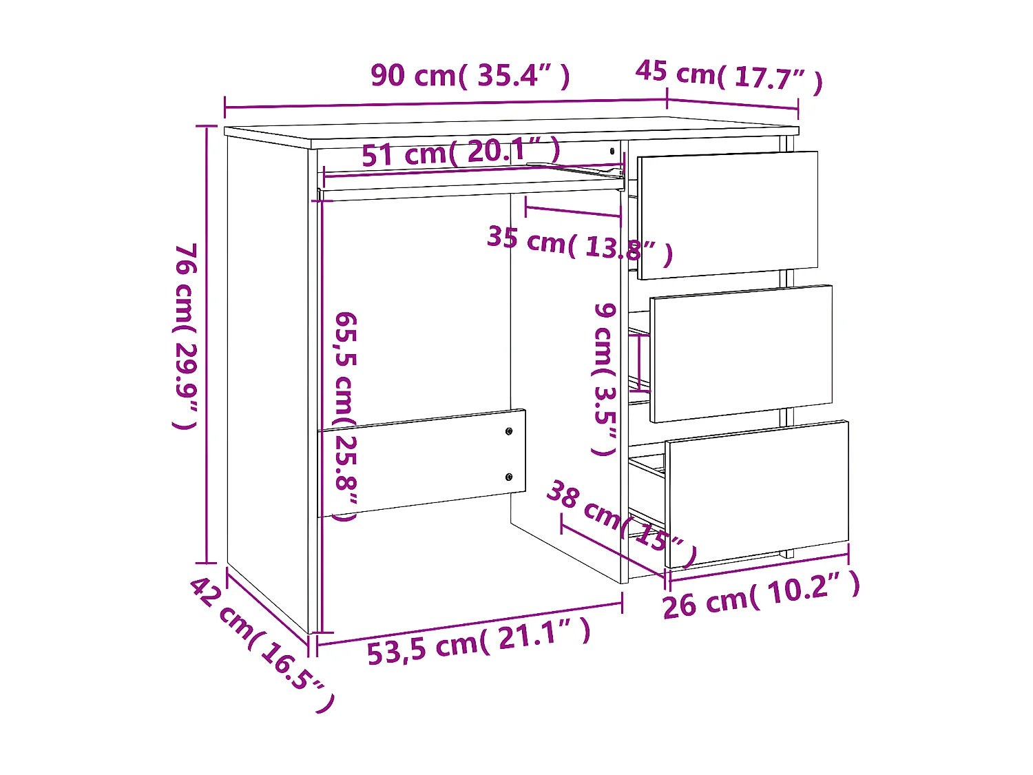 Bureau Gris béton 90x45x76 cm Aggloméré
