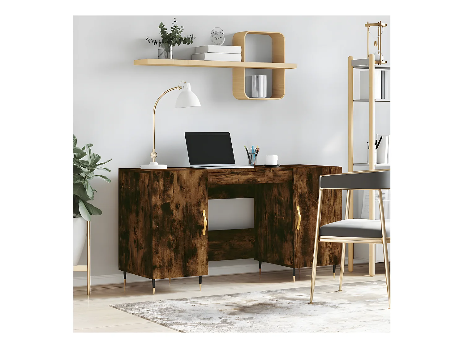 Bureau chêne fumé 140x50x75 cm bois d'ingénierie