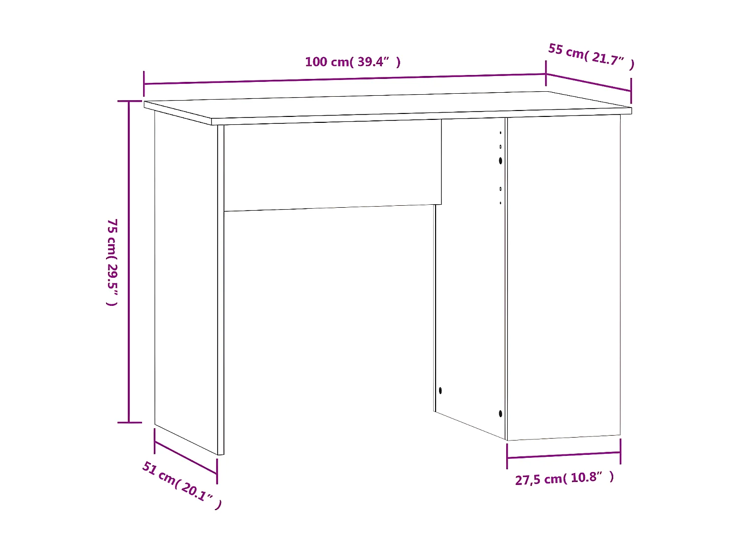 Bureau Blanc brillant 100x55x75 cm Bois d'ingénierie