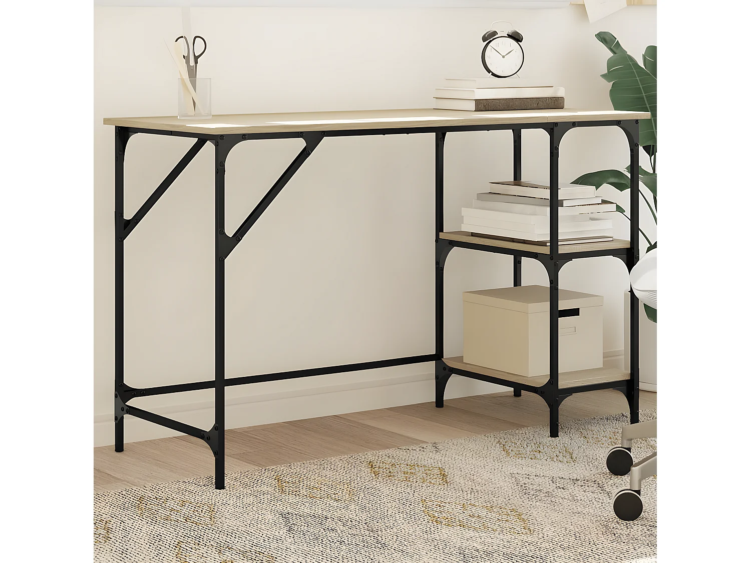 Bureau chêne sonoma 120x50x75 cm métal et bois d'ingénierie