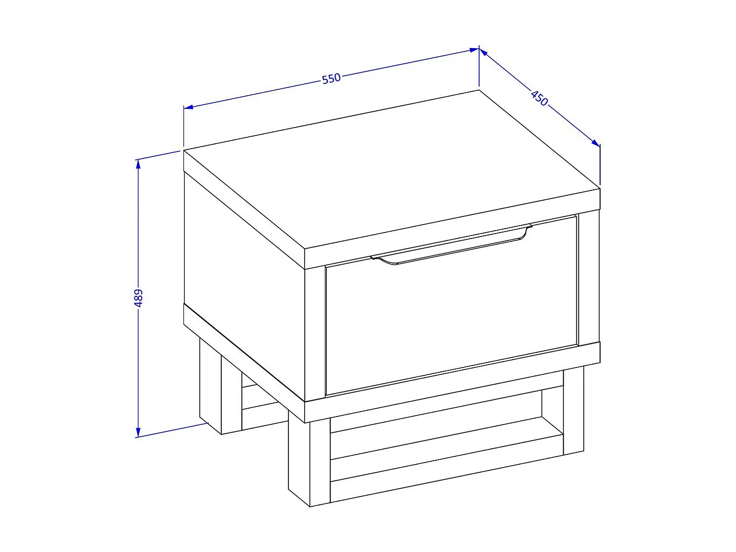 Ensemble lit 140x200 et chevets style industriel, collection MILOS, chêne brut/noir, sommier inclus
