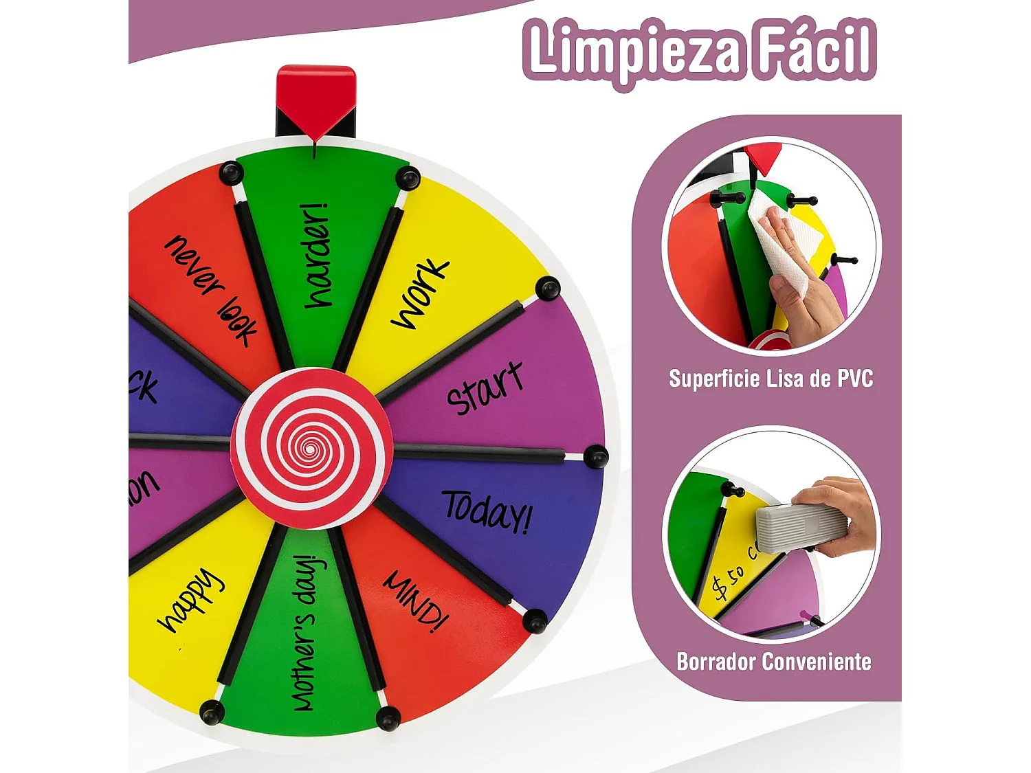 Roue de la Fortune 40 cm sur Pieds avec 12 Emplacements, Roue de Prix Tournante avec Hauteur
