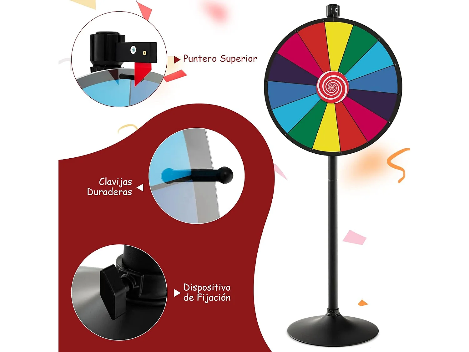 Roue de la Fortune 60cm à Hauteur Réglable avec 14 Emplacements