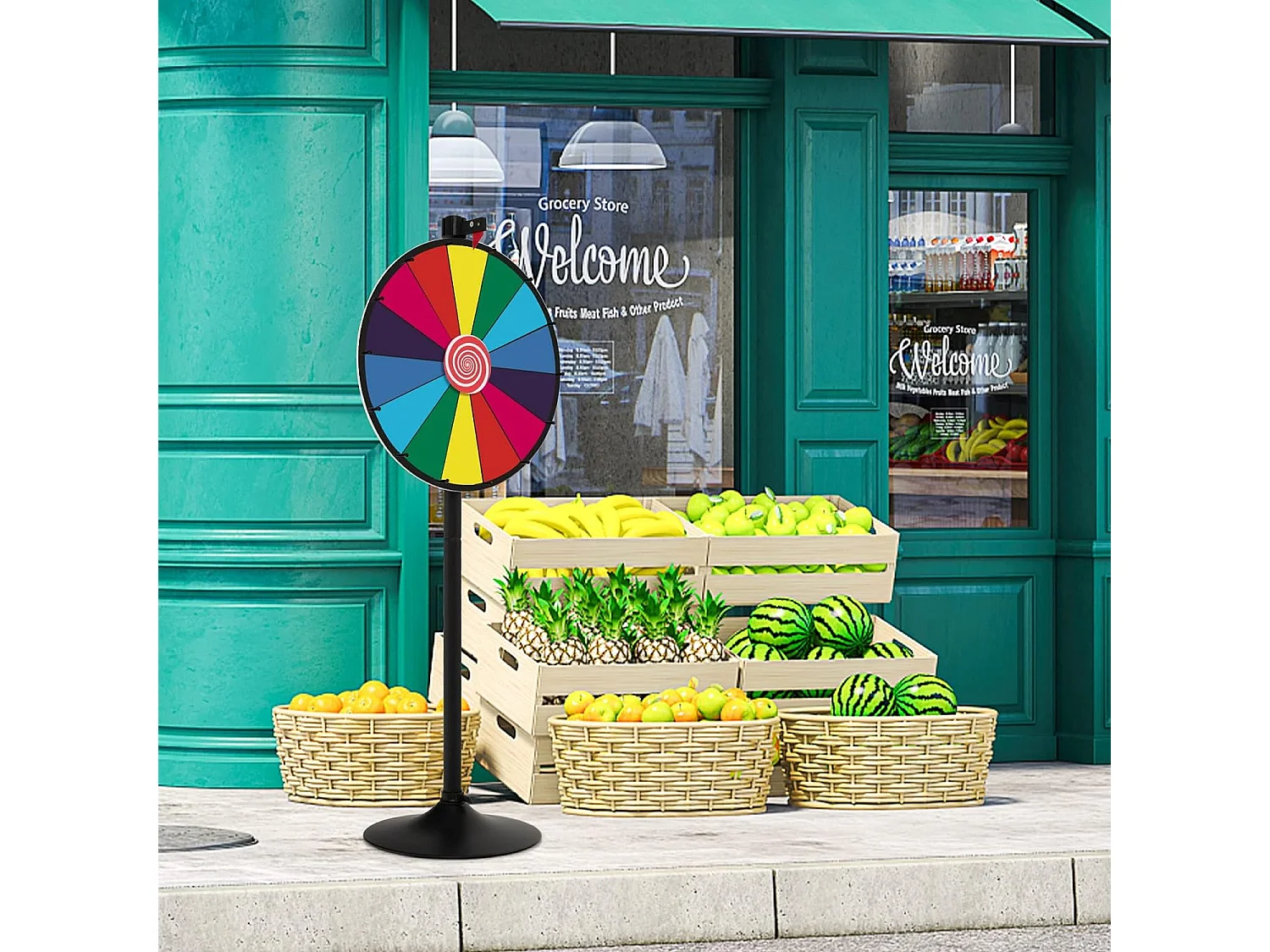 Roue de la Fortune 60cm à Hauteur Réglable avec 14 Emplacements