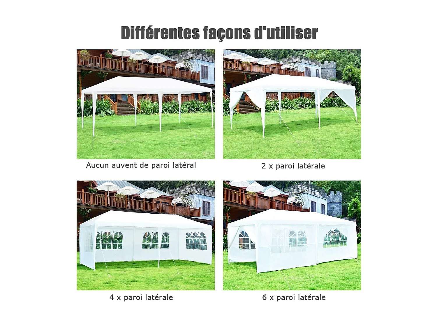 Tonnelle de Jardin 3x6M, Pavillon de Tente avec 4 Parois Amovibles, Piquets de Terre, Sac de Transport et Fenêtre sur Côté, pour Fête/Mariage/BBQ, Blanc
