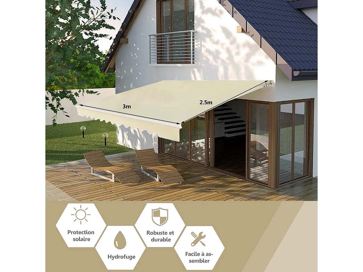 Uitschuifbare balkonluifel met UV- en waterbestendige stof en fluweel, aluminium frame, verstelbare hoek 5-35°, 3 x 2,5 m