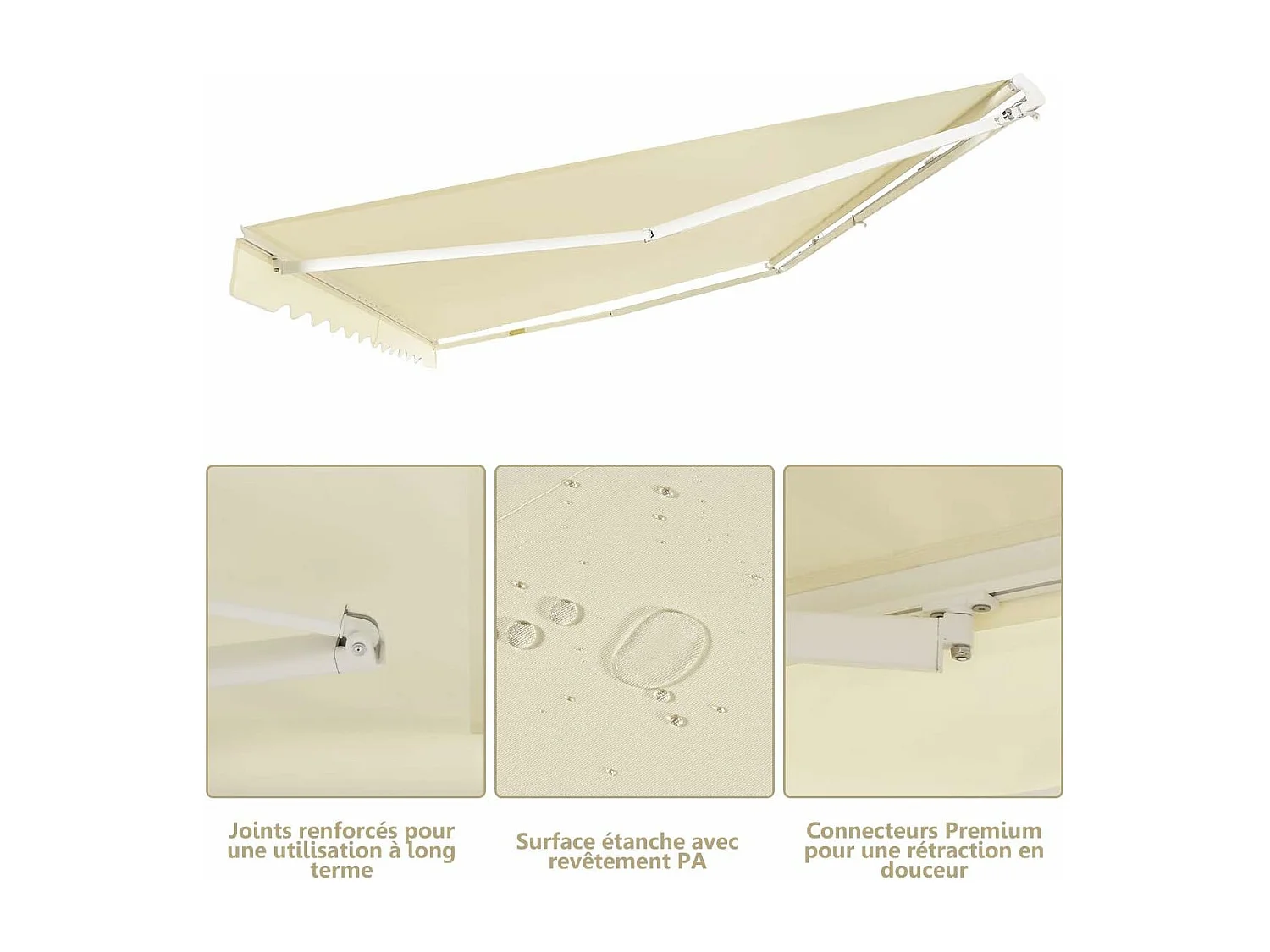 Store Banne de Balcon Rétractable avec Tissu et velours Résistant aux UV et à l'eau, Cadre en Aluminium Angle Réglable 5-35° , 3 x 2,5 m