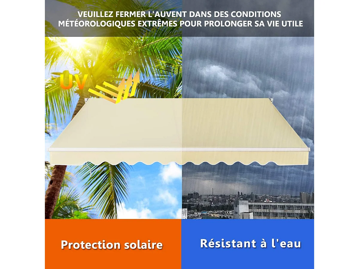 Store Banne de Balcon Rétractable avec Tissu et velours Résistant aux UV et à l'eau, Cadre en Aluminium Angle Réglable 5-35° , 3 x 2,5 m