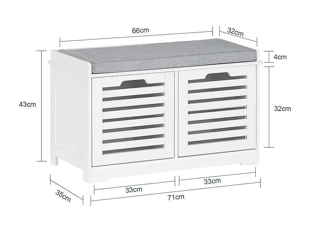 SoBuy FSR23-II-W Banc à Chaussures, Meuble Bas Entrée avec Coussin rembourré, 2 Portes et 4 Compartiments Ouverts