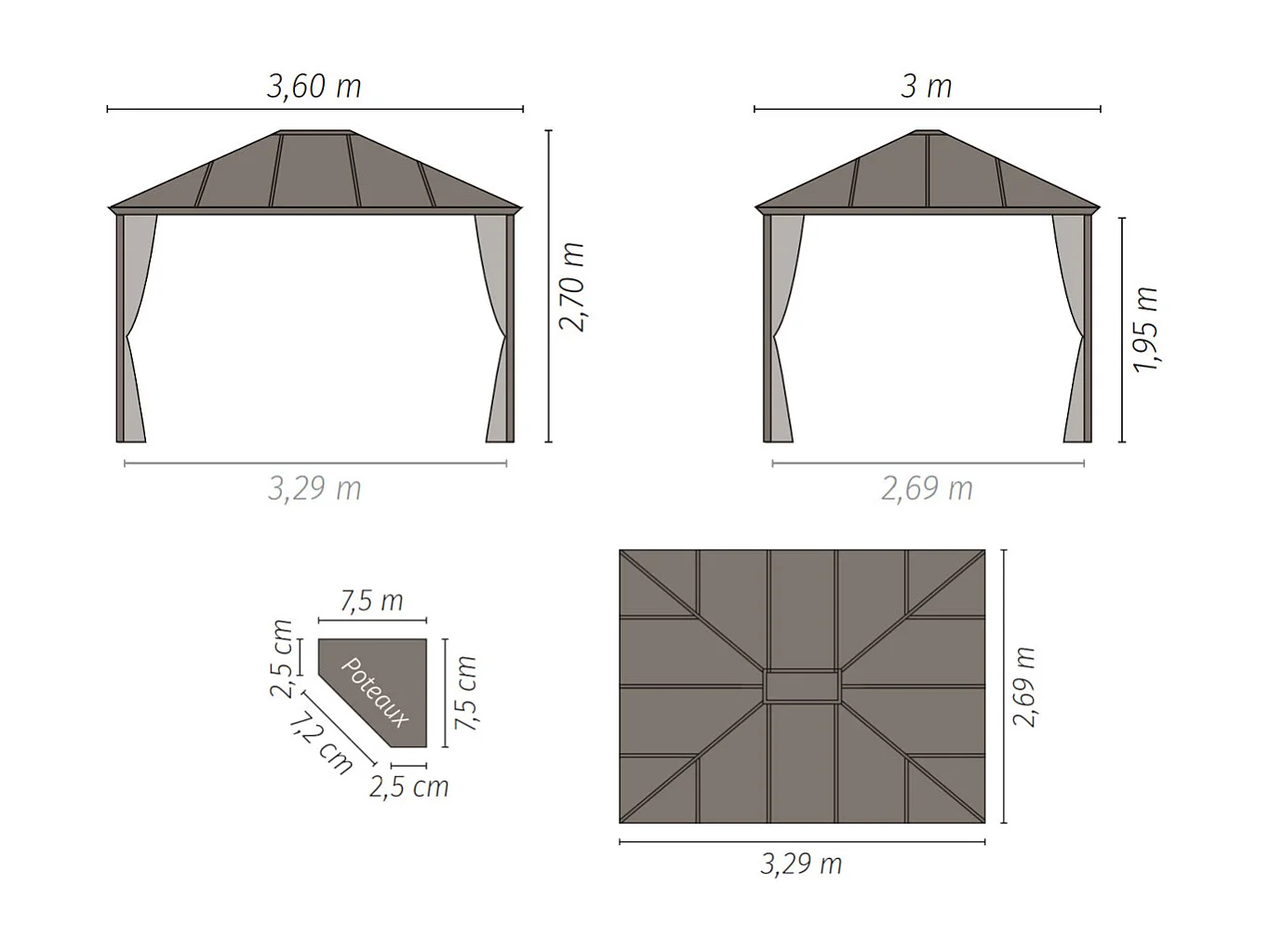 Tonnelle de jardin en aluminium Belize - 3 x 3,6 m - Hespéride