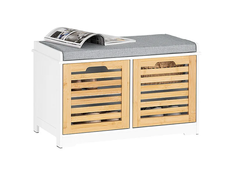 SoBuy FSR23-II-WN Banc à Chaussures, Meuble Bas Entrée avec Coussin rembourré, 2 Portes et 4 Compartiments Ouverts