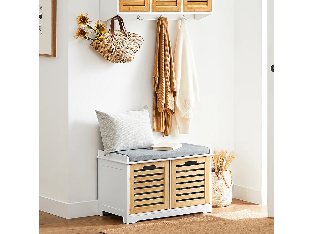 Banco Zapatero con 2 Puertas para Entrada Dormitorio Banco de Almacenamiento de Asiento 71 x 35 x 43 cm FSR23-II-WN SoBuy ES