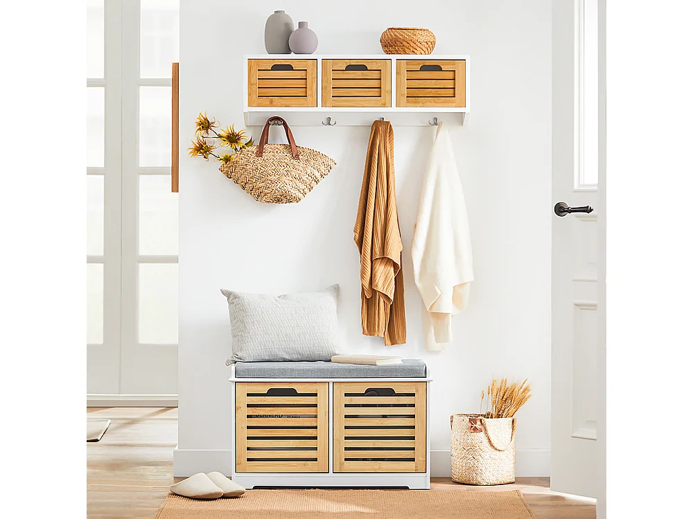 Banco Zapatero con 2 Puertas para Entrada Dormitorio Banco de Almacenamiento de Asiento 71 x 35 x 43 cm FSR23-II-WN SoBuy ES