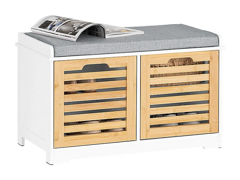 SoBuy FSR23-II-WN Banc à Chaussures, Meuble Bas Entrée avec Coussin rembourré, 2 Portes et 4 Compartiments Ouverts