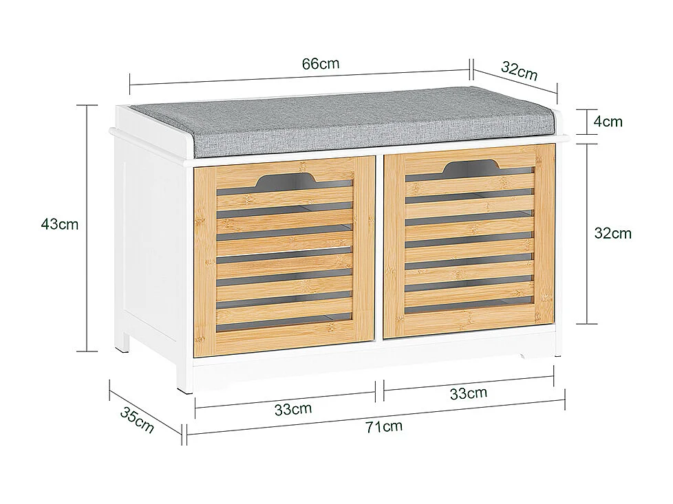 SoBuy FSR23-II-WN Banc à Chaussures, Meuble Bas Entrée avec Coussin rembourré, 2 Portes et 4 Compartiments Ouverts