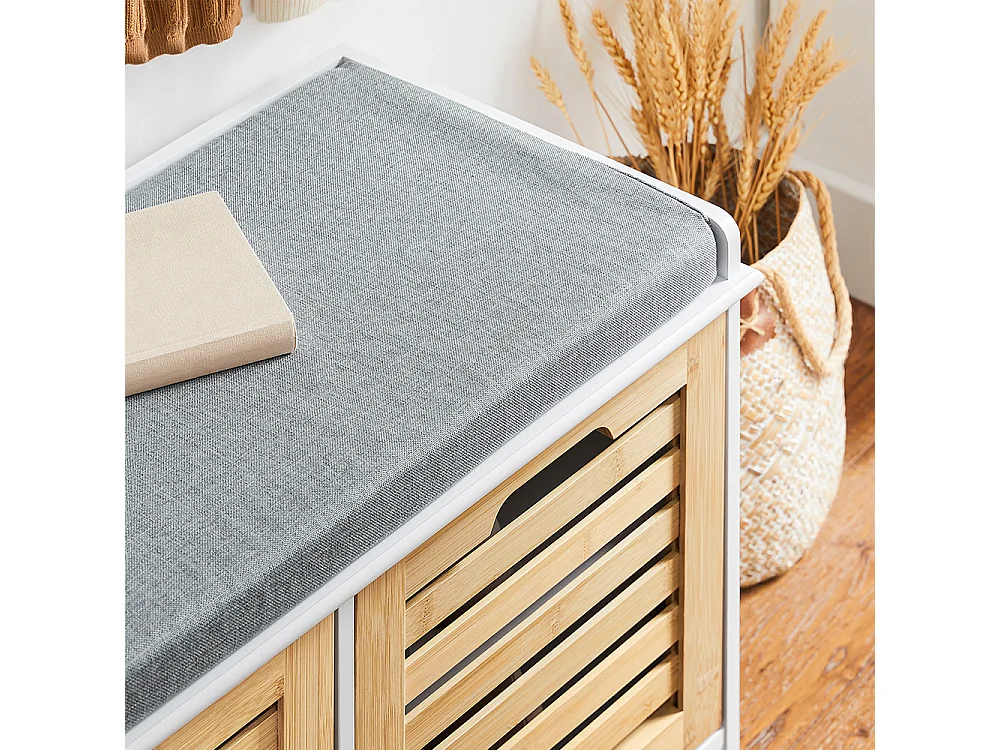 SoBuy FSR23-II-WN Banc à Chaussures, Meuble Bas Entrée avec Coussin rembourré, 2 Portes et 4 Compartiments Ouverts