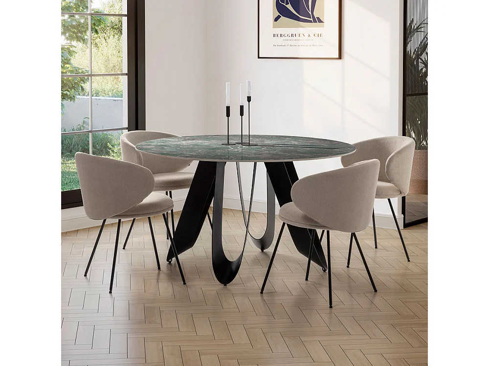 Zalcor - Table à manger 6 personnes ronde en céramique - Vert