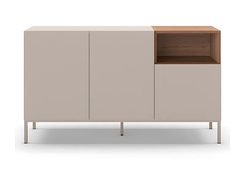 Quenor - Buffet 3 portes en bois et métal L140cm - Beige