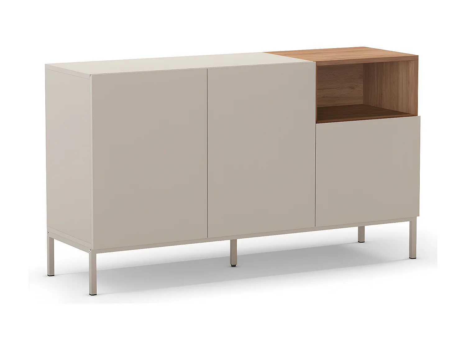 Quenor - Buffet 3 portes en bois et métal L140cm - Beige