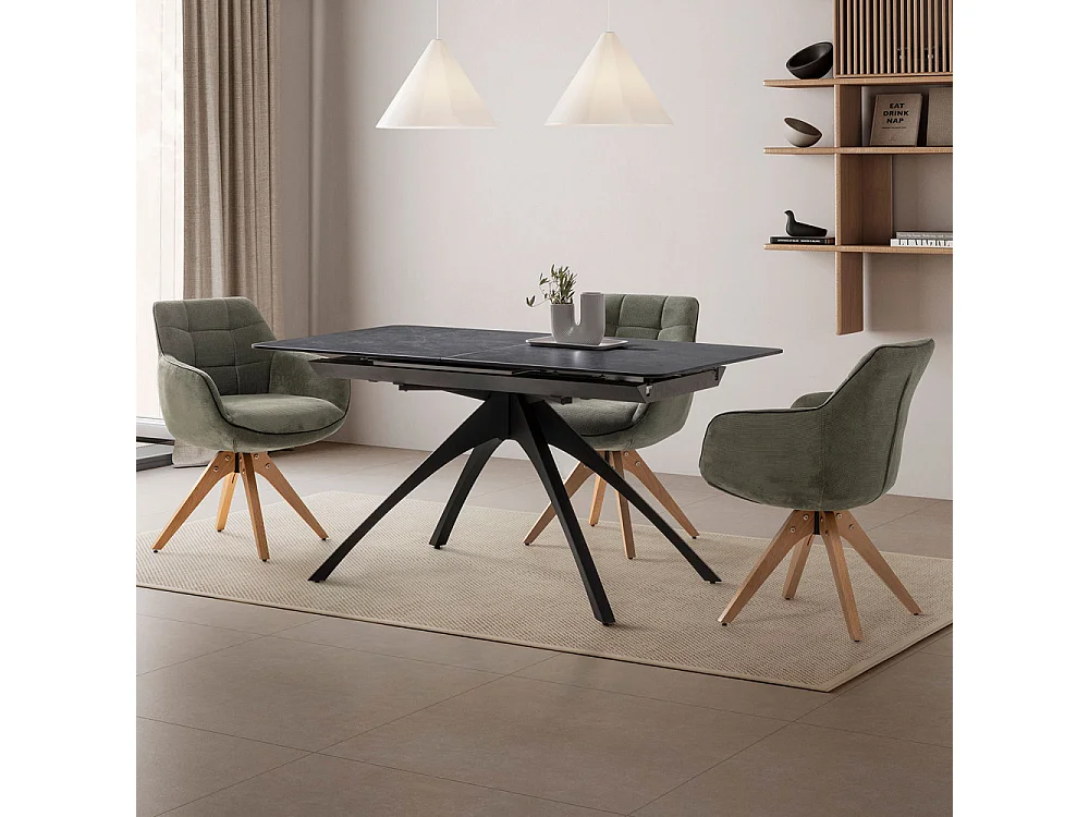 Uitschuifbare tafel voor 4/8 personen op zwarte pier 150/200x76 cm