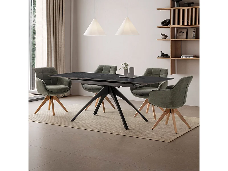 Uitschuifbare tafel voor 4/8 personen op zwarte pier 150/200x76 cm