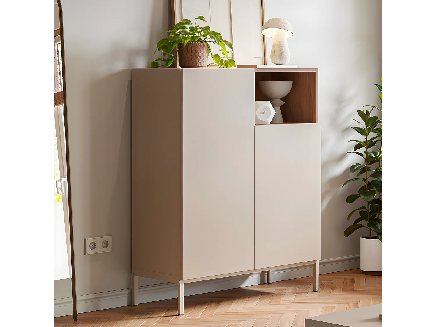 Quenor - Buffet 2 portes en bois et métal H120cm - Beige