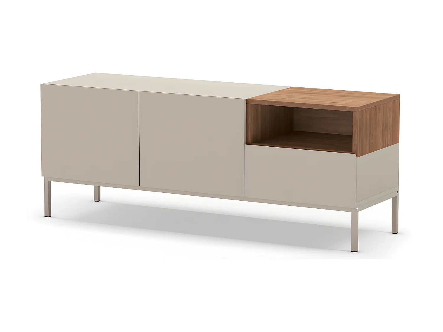 Quenor - Meuble TV 2 portes 1 tiroir en bois et métal L140cm - Beige