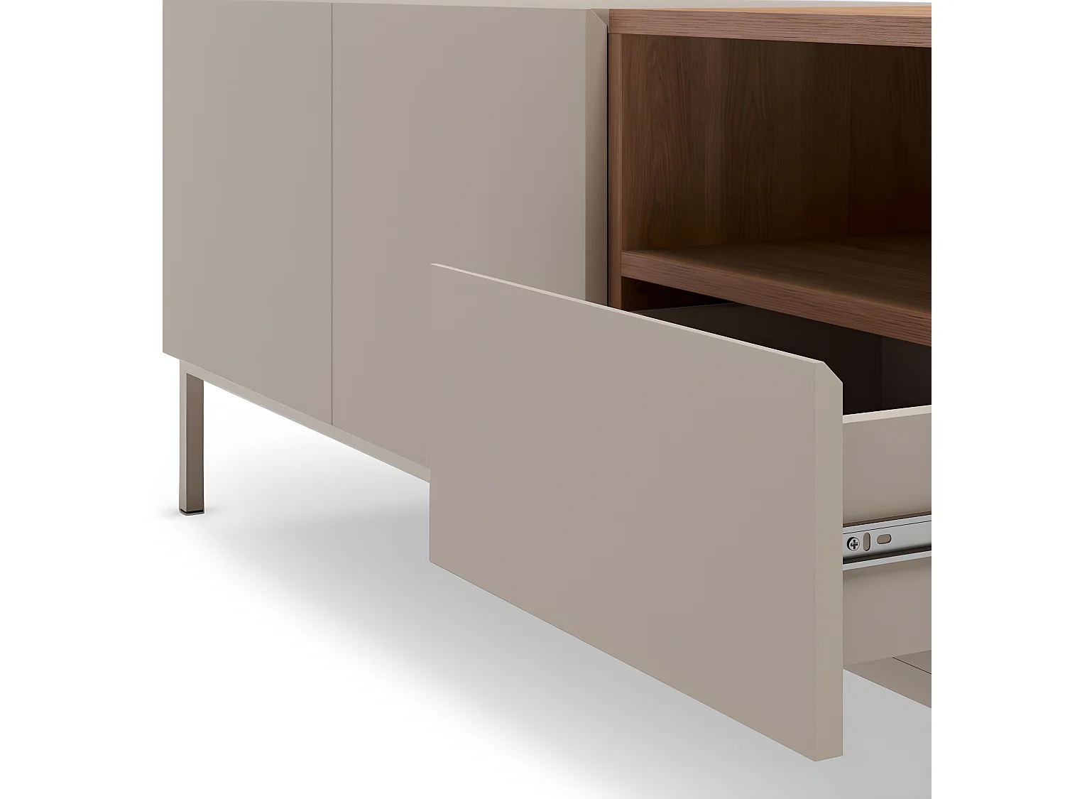 Quenor - Meuble TV 2 portes 1 tiroir en bois et métal L140cm - Beige