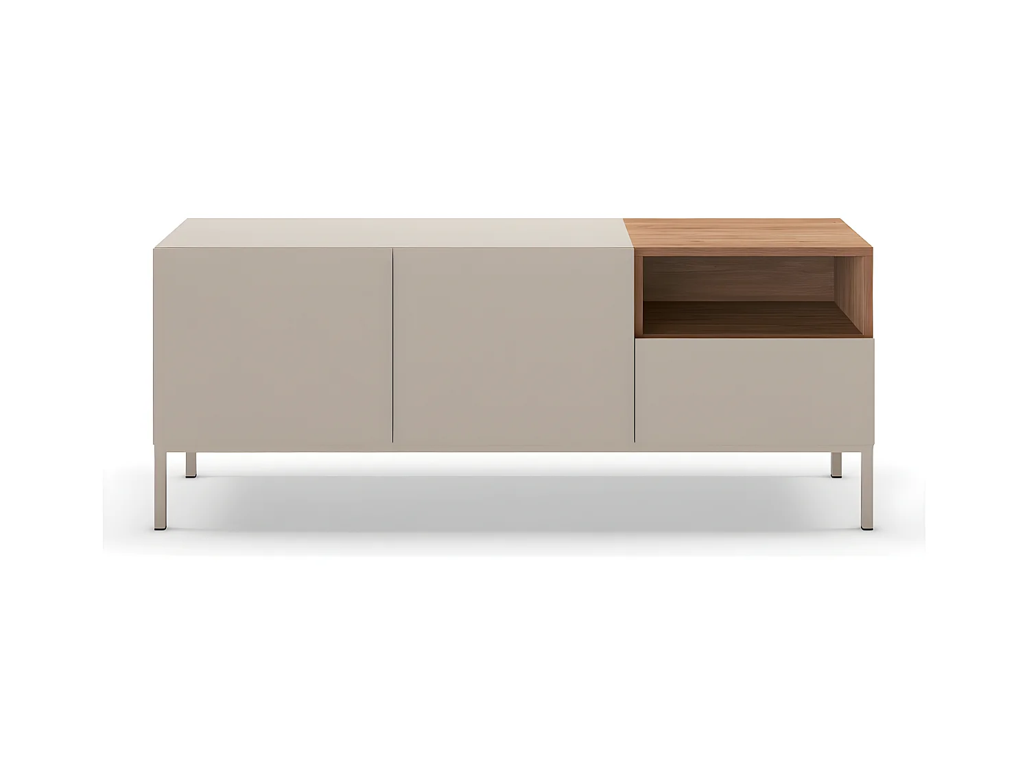 Quenor - Meuble TV 2 portes 1 tiroir en bois et métal L140cm - Beige