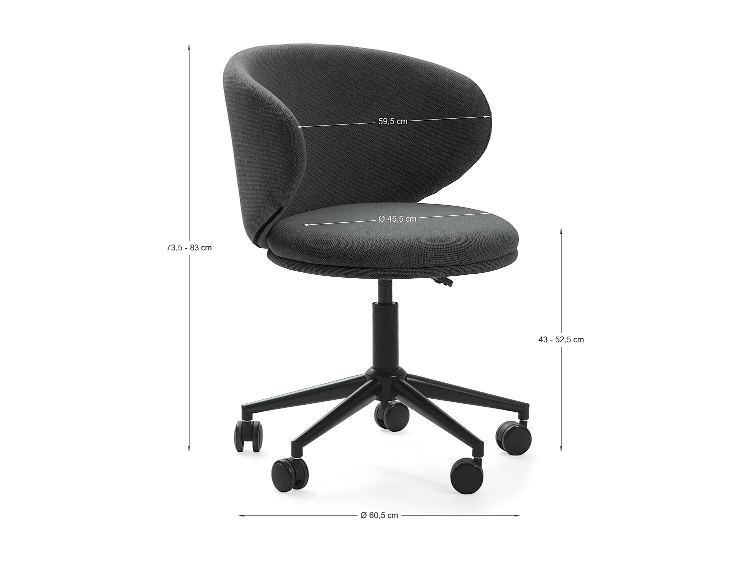 Havel - Chaise de bureau en tissu et métal - Gris foncé