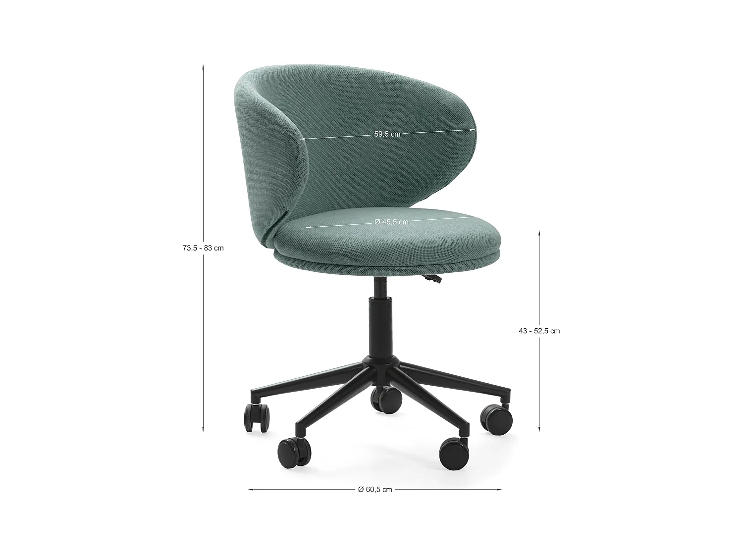 Havel - Chaise de bureau en tissu et métal - Vert eucalyptus