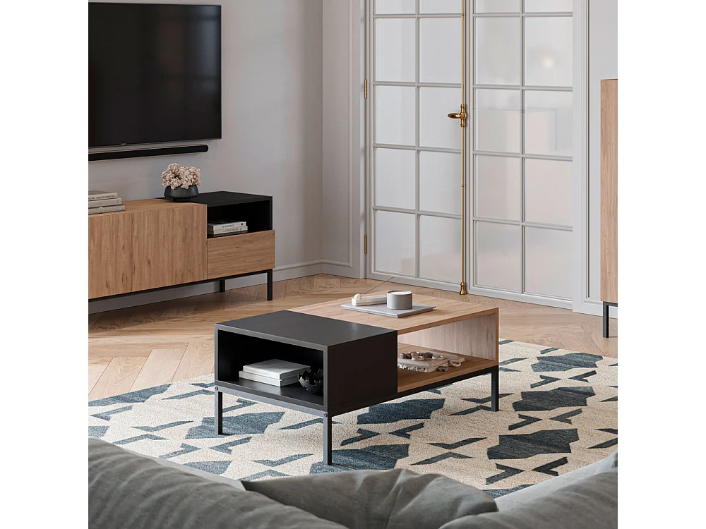 Austin - Table basse en bois 90x56cm - Bois clair et noir