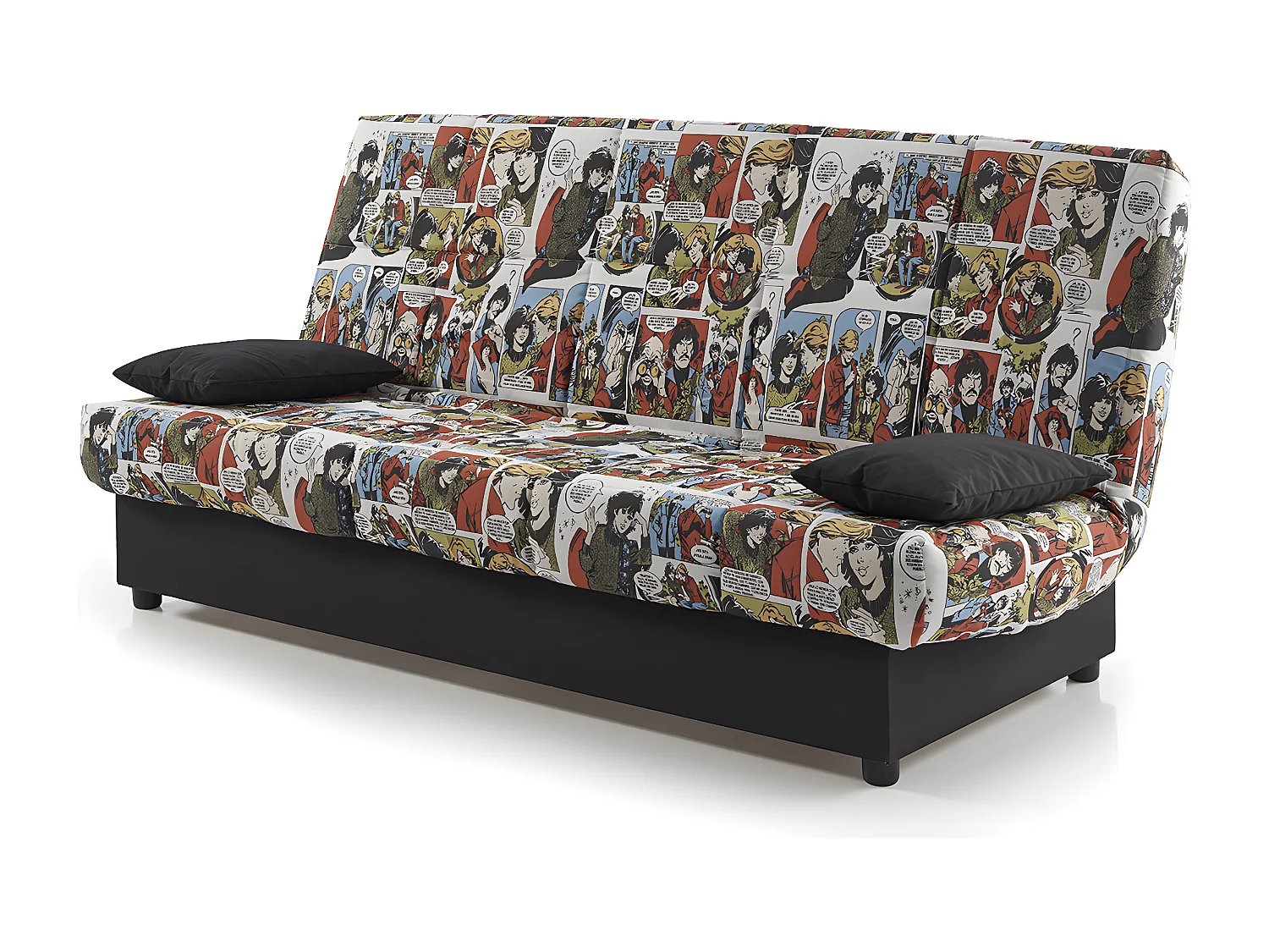 Sofa Cama Clic Clac Julieta 3 Plazas Estampado Comic sofá: 184x75x31 cm. Cama: 190x132x40 cm. Incluye 2 Cojines