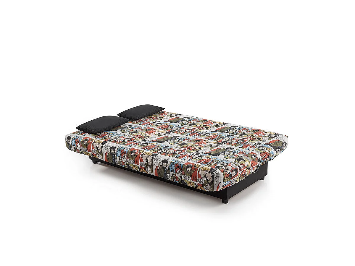 Sofa Cama Clic Clac Julieta 3 Plazas Estampado Comic sofá: 184x75x31 cm. Cama: 190x132x40 cm. Incluye 2 Cojines