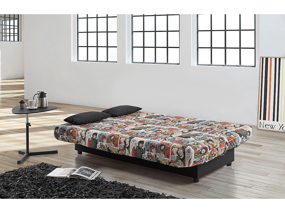 Sofa Cama Clic Clac Julieta 3 Plazas Estampado Comic sofá: 184x75x31 cm. Cama: 190x132x40 cm. Incluye 2 Cojines