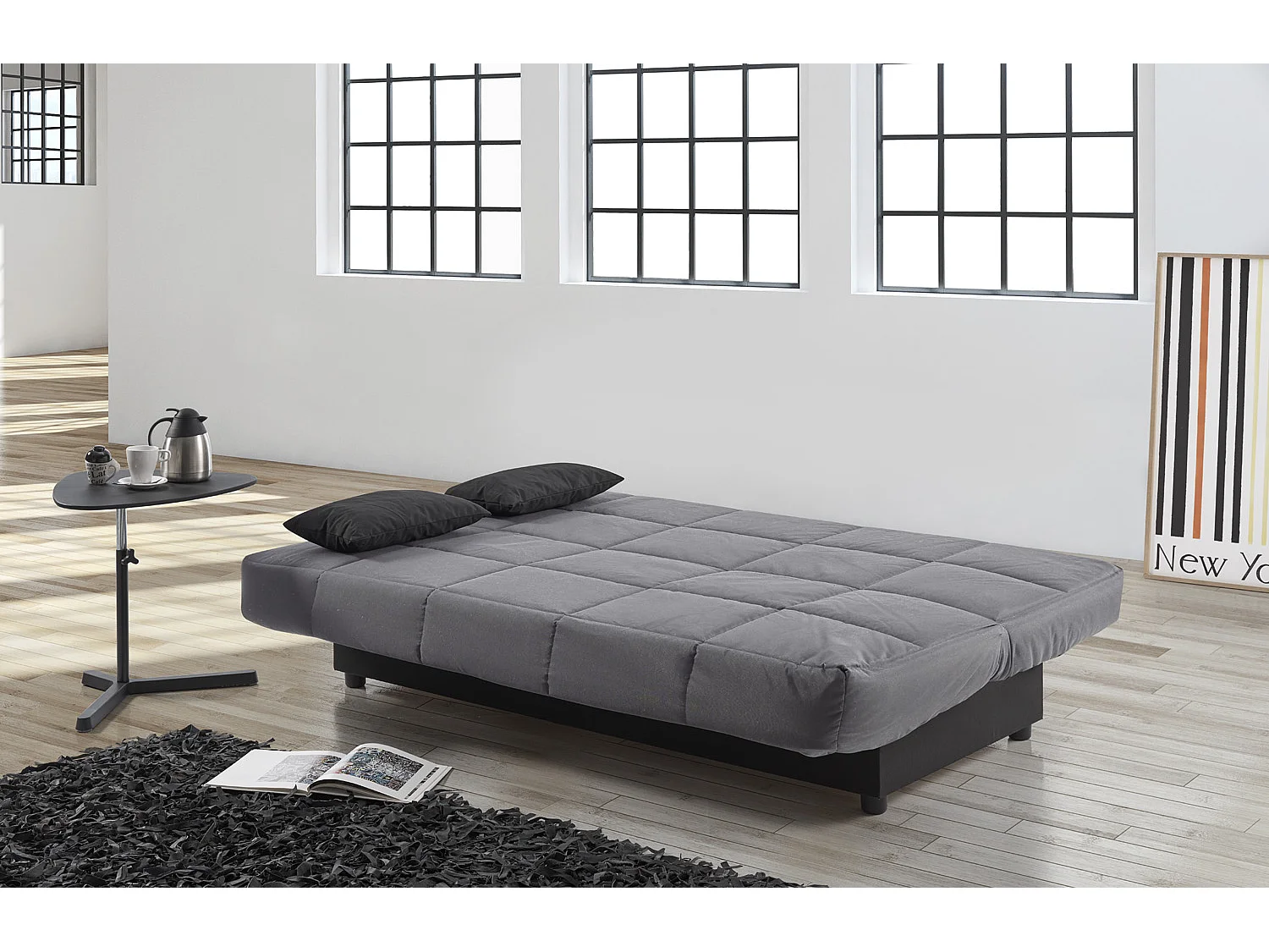 Sofa Cama Clic Clac Julieta 3 Plazas Gris Lava sofá: 184x75x31 cm. Cama: 190x132x40 cm. Incluye 2 Cojines