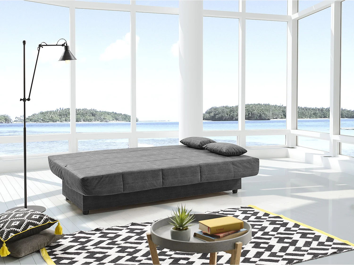 Sofa Cama Clic Clac Julieta 3 Plazas Marengo sofá: 184x75x31 cm. Cama: 190x132x40 cm. Incluye 2 Cojines