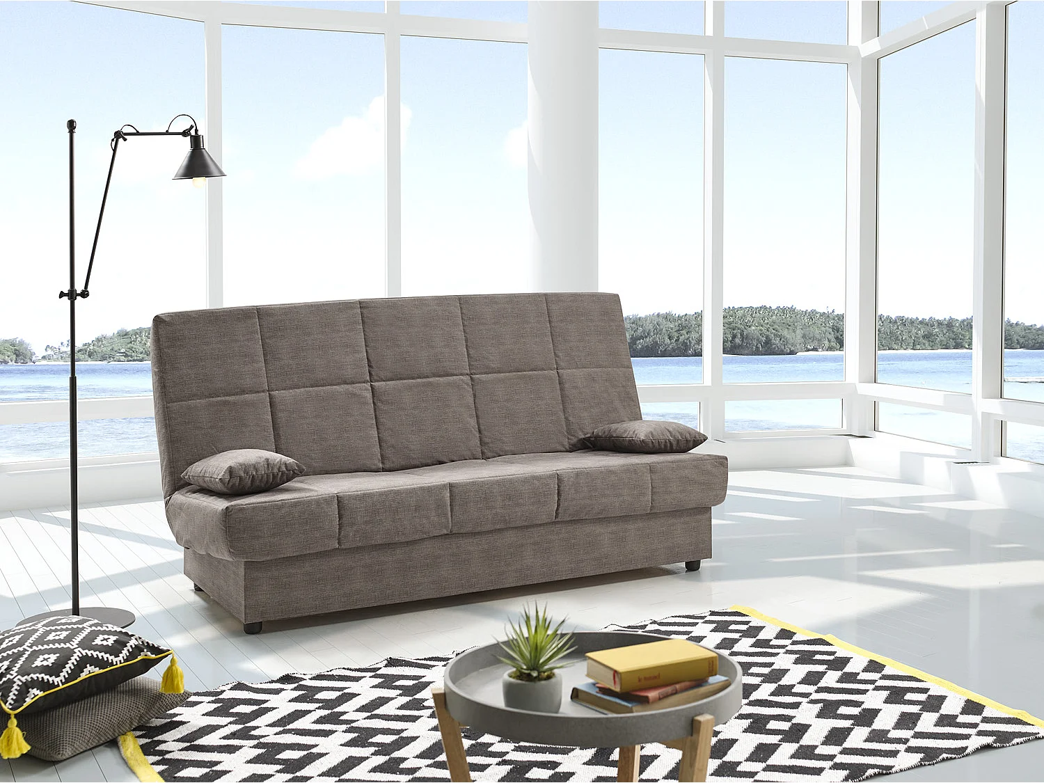 Sofa Cama Clic Clac Julieta 3 Plazas Gris Ceniza sofá: 184x75x31 cm. Cama: 190x132x40 cm. Incluye 2 Cojines